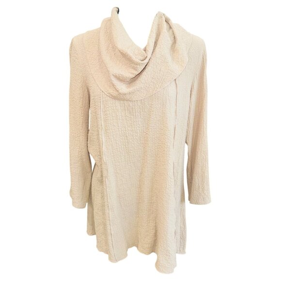 Ali Miles Off White Cowl Neck Waffle Knit Textured Tunic Top S Minimalist Casual - Picture 1 of 9